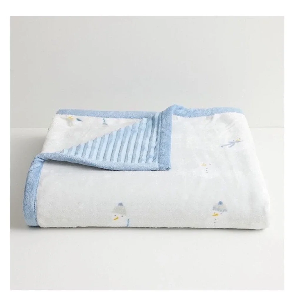 Cuddl Duds Cozy Plush Sherpa Throw Blanket Ribbed Snowman  50in by 60in Blue NEW